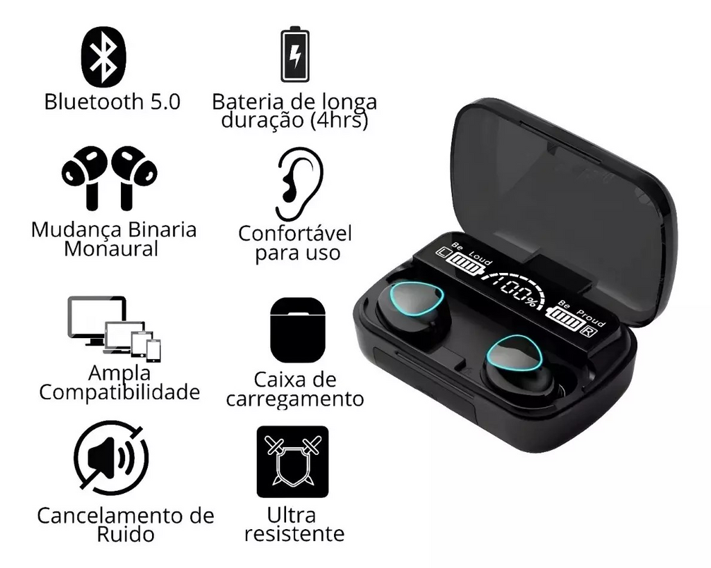 Fone de Ouvido Bluetooth TWS Com POWER BANK