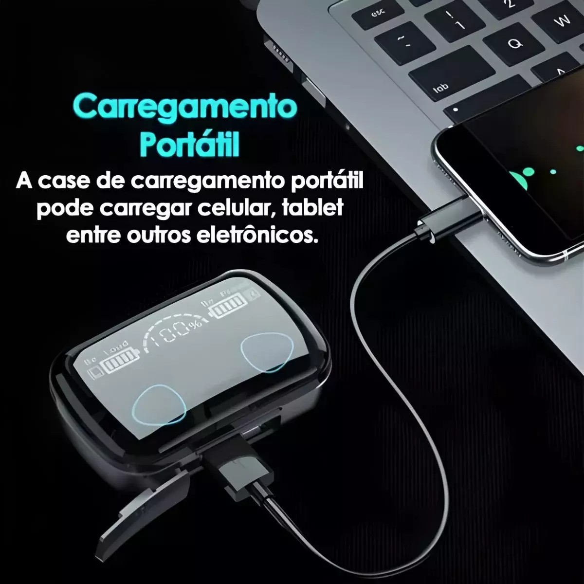 Fone de Ouvido Bluetooth TWS Com POWER BANK